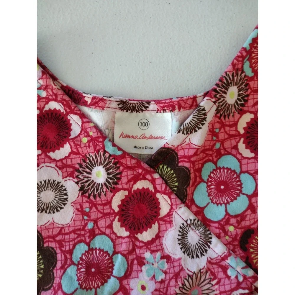 Hanna Andersson Kids Dress Pink Floral‎ Print Sleeveless Cotton Size 100